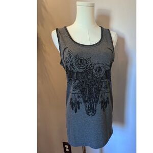 VOCAL Rhine Stone Tank top Grey Ribbed Size Medium